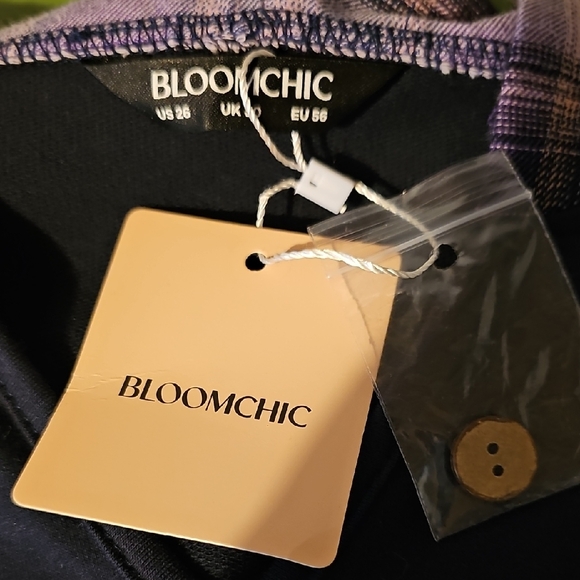 NWT! BloomChic Plaid Sleeve Hoodie - Purple and Navy - Picture 10 of 11